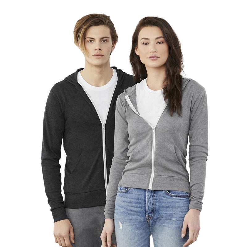 BELLA + CANVAS Unisex Triblend Lightweight Full-Zip Hooded Long Sleeve Tee