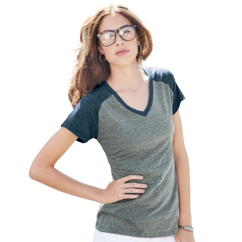 Blue 84 USA-Made Juniors' Triblend V-Neck Raglan T-Shirt