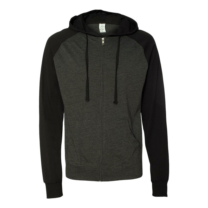 Independent Trading Co. Lightweight Jersey Raglan Full-Zip Hooded T-Shirt