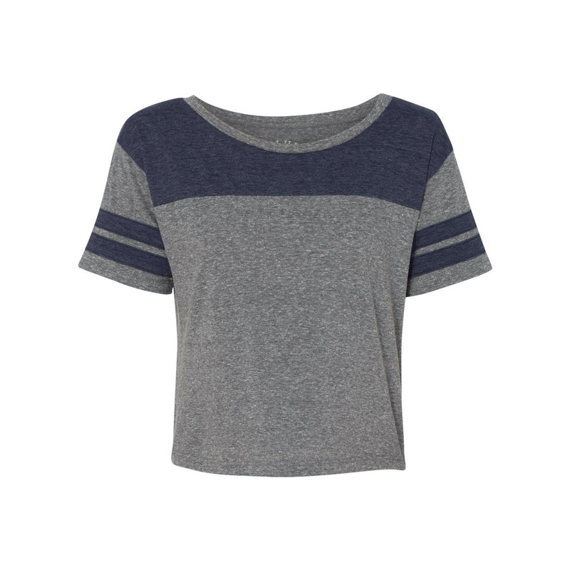 Blue 84 USA-Made Juniors' Triblend Striped Cropped Tee