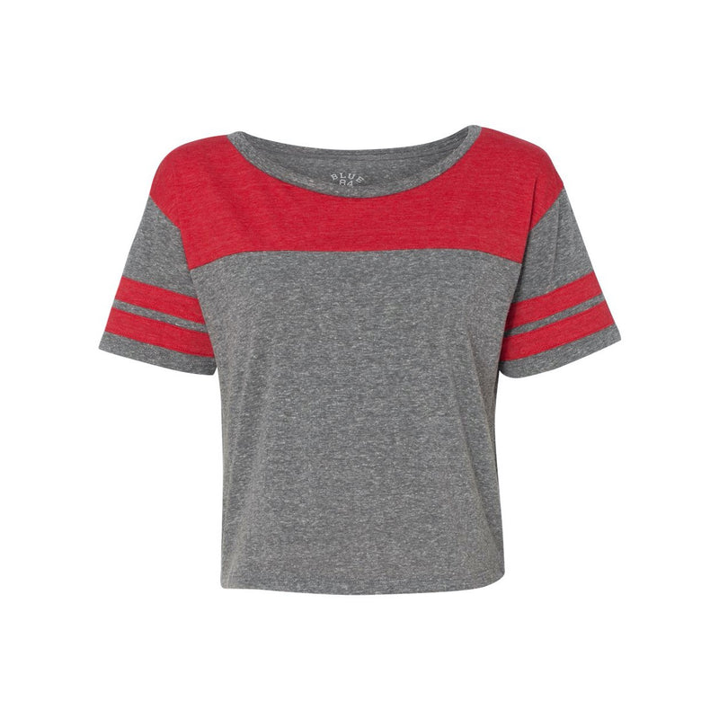 Blue 84 USA-Made Juniors' Triblend Striped Cropped Tee