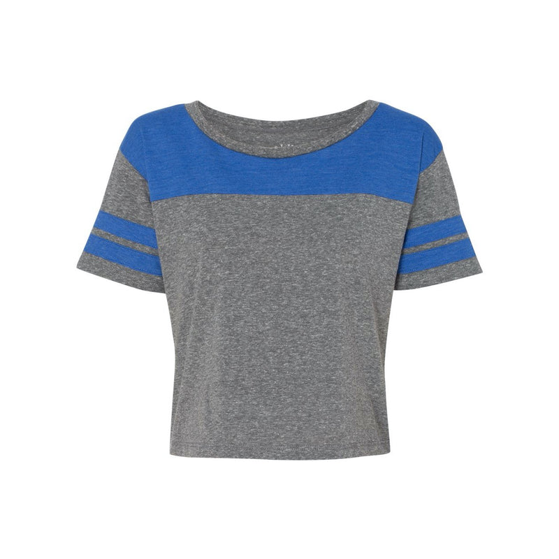 Blue 84 USA-Made Juniors' Triblend Striped Cropped Tee