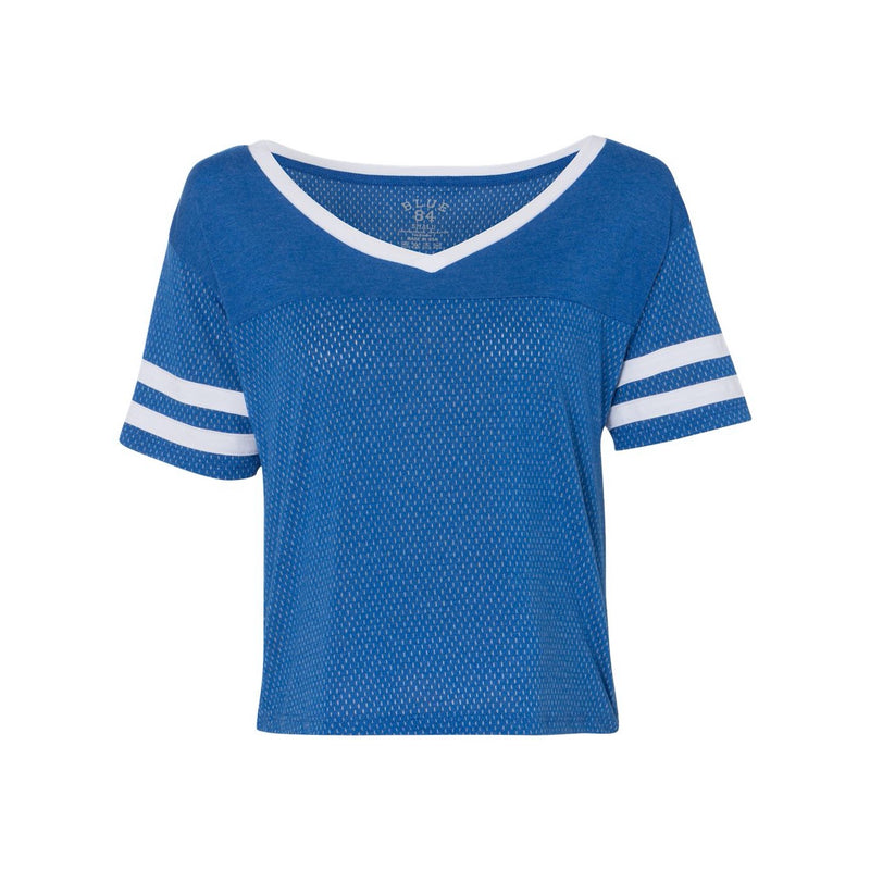 Blue 84 USA-Made Meshy Burnout Cropped V-Neck Tee