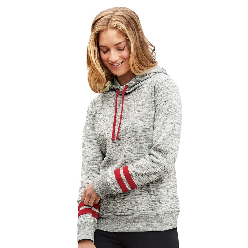 J. America Women’s Mélange Fleece Striped-Sleeve Hooded Sweatshirt