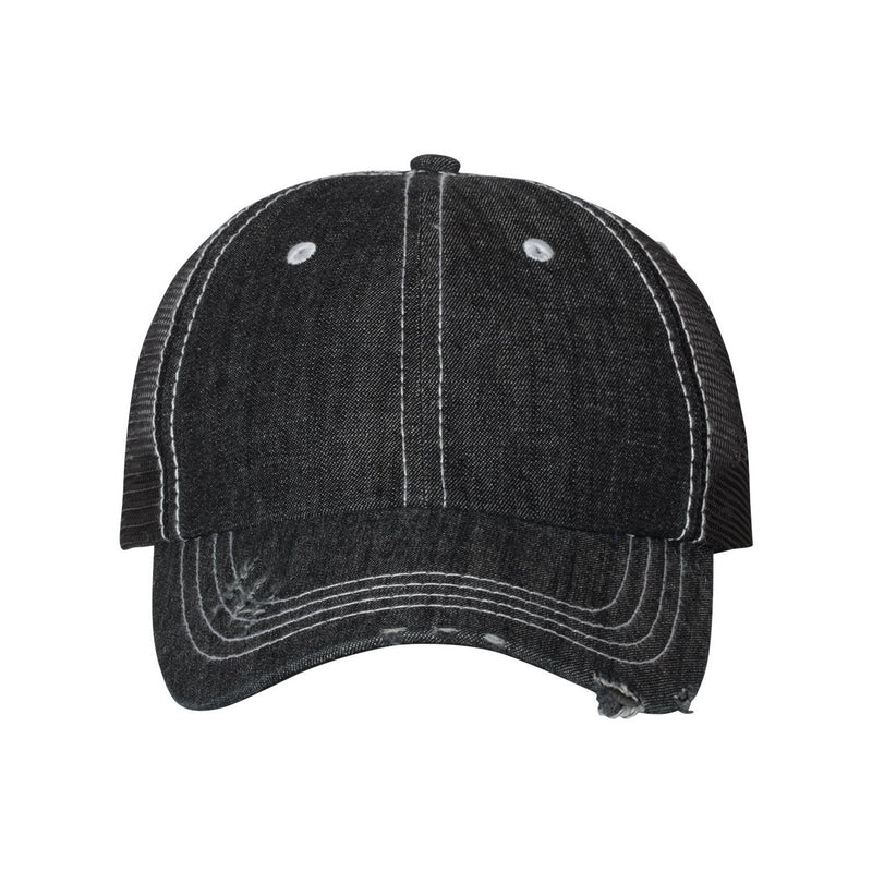 Mega Cap Herringbone Unstructured Contrast Stitch Trucker Cap