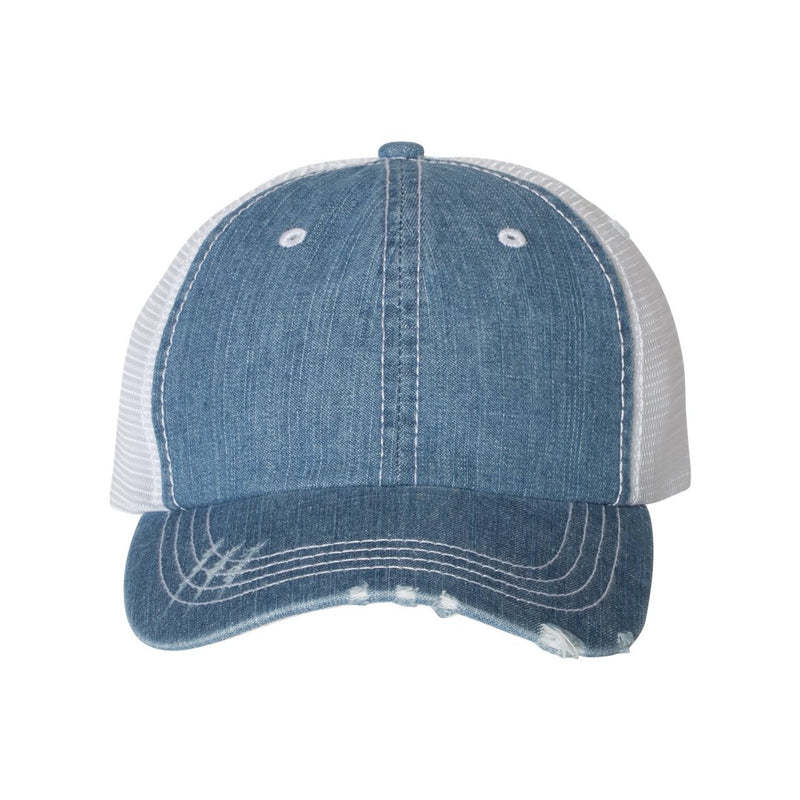 Mega Cap Herringbone Unstructured Contrast Stitch Trucker Cap