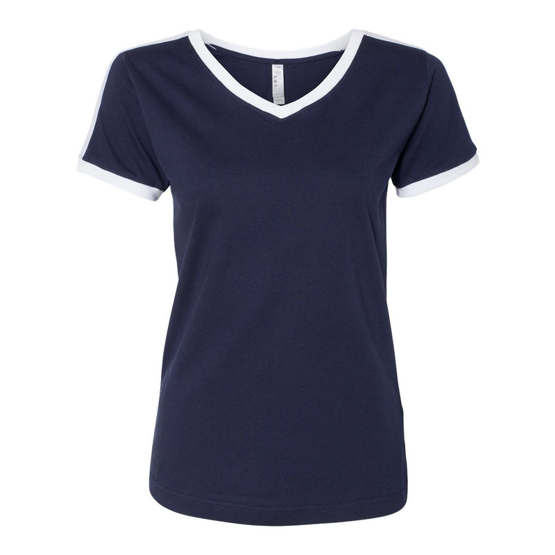 LAT Women's Retro Ringer Fine Jersey V-Neck Tee