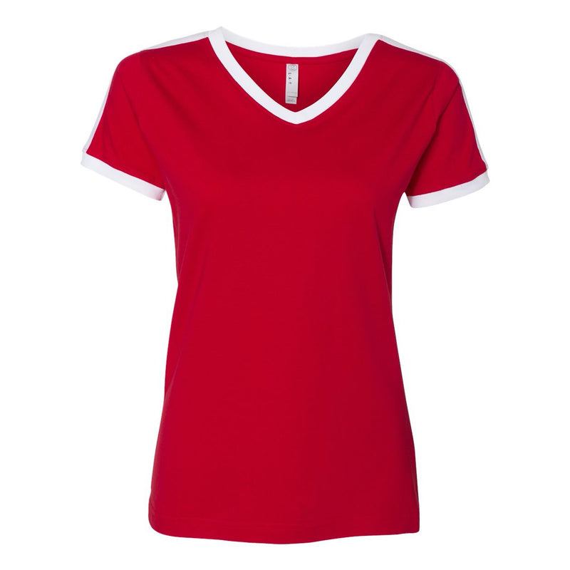 LAT Women's Retro Ringer Fine Jersey V-Neck Tee