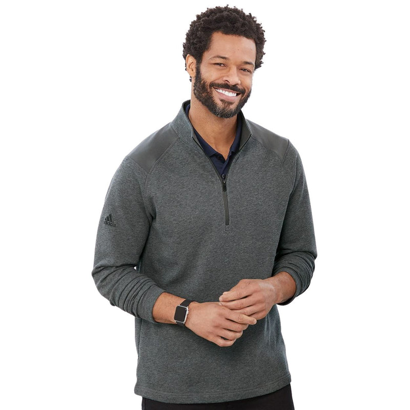 Adidas Heathered Quarter Zip Pullover with Colorblocked Shoulders